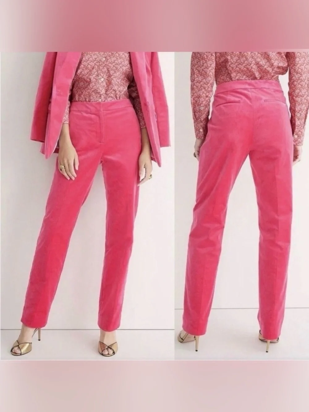 J.Crew Collection Tipped Stretch Velvet Pant Suit in vibrant Dragonfruit Pink